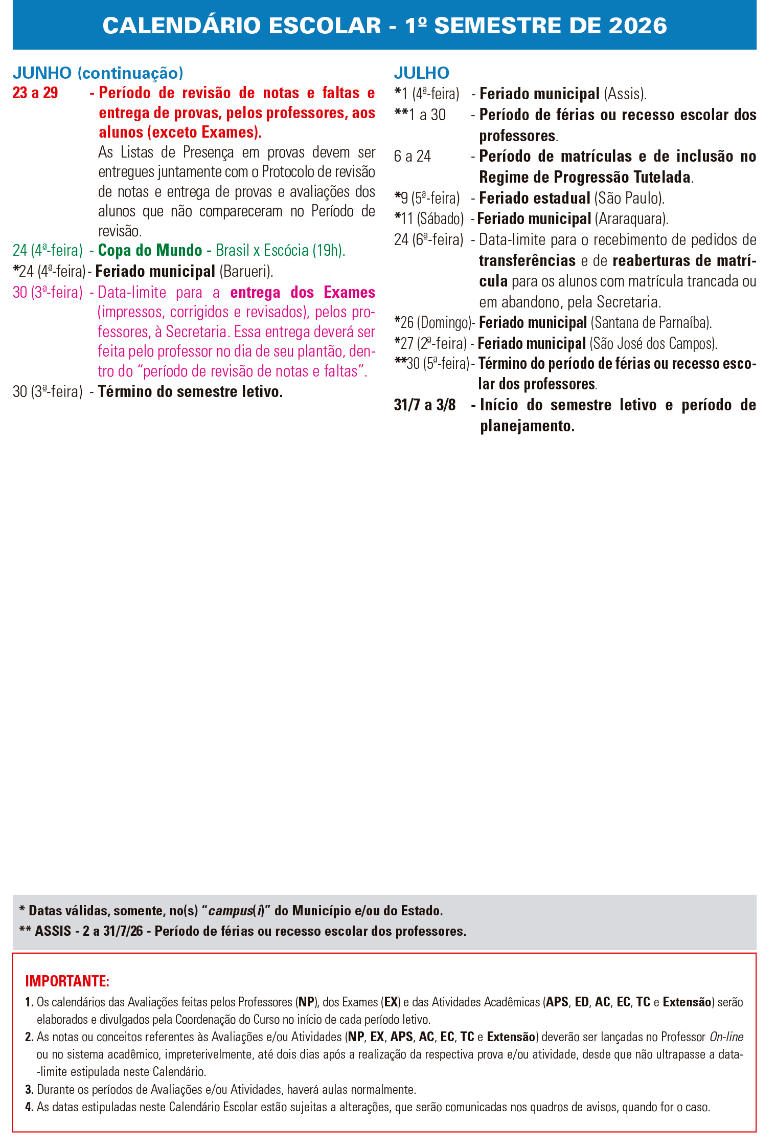 Calend&aacute;rio 2026/1 - De junho a julho de 2026