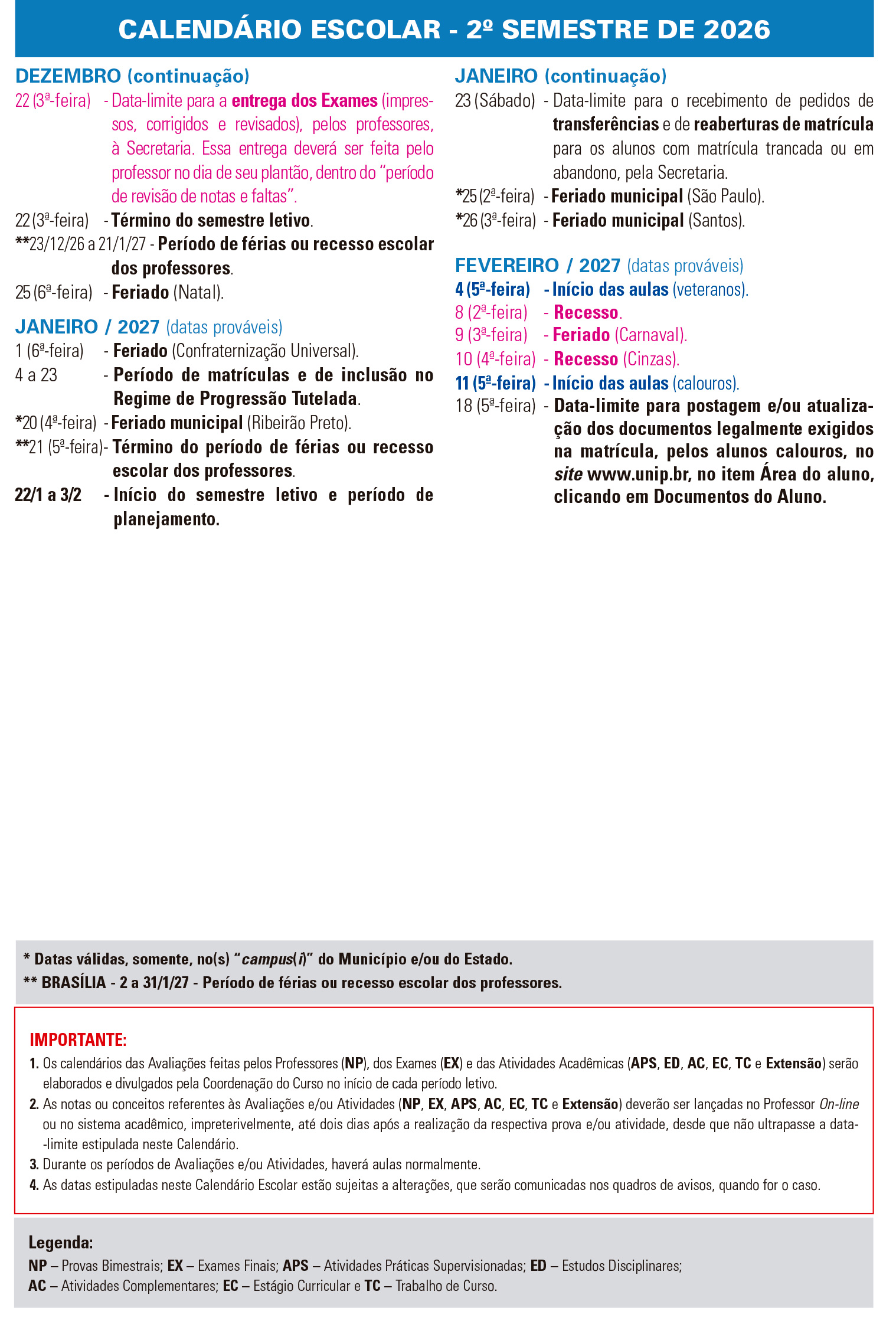 Calend&aacute;rio 2026/2 - De dezembro de 2026 a fevereiro de 2026