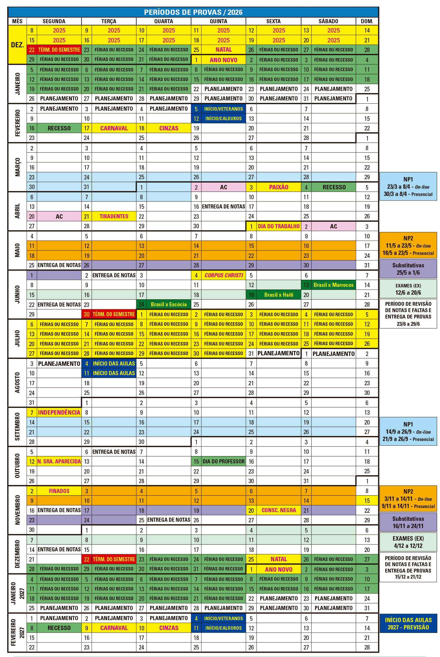 Per&iacute;odos de Provas 2026
